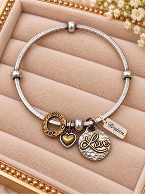Brighton Art & Soul Tree LIVE Cherished Loved Charm Bangle Bracelet NWT